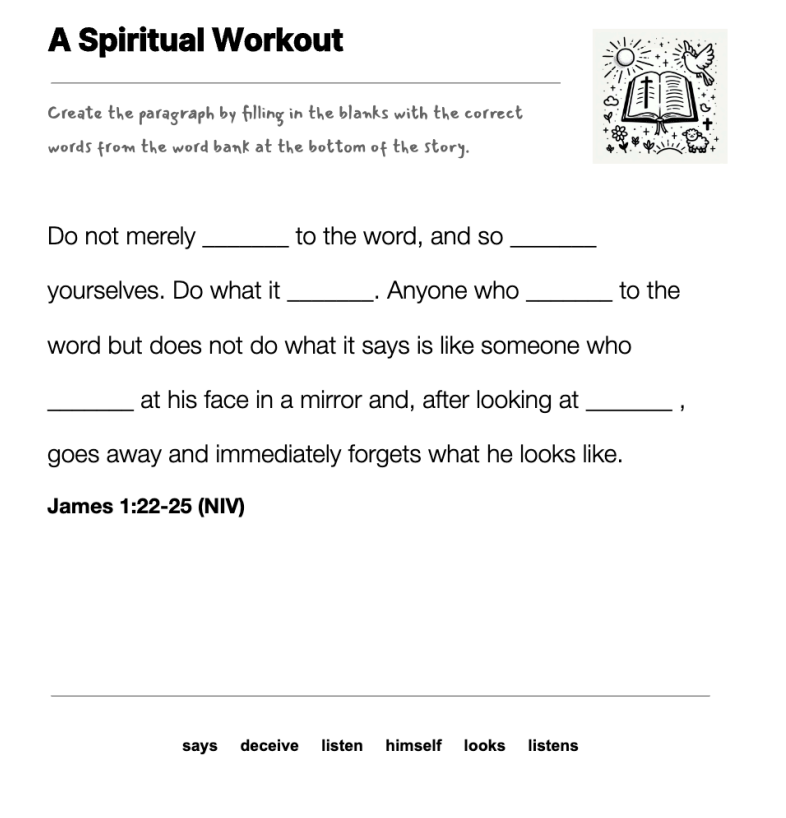 A Spiritual Workout fill-in-the-blank